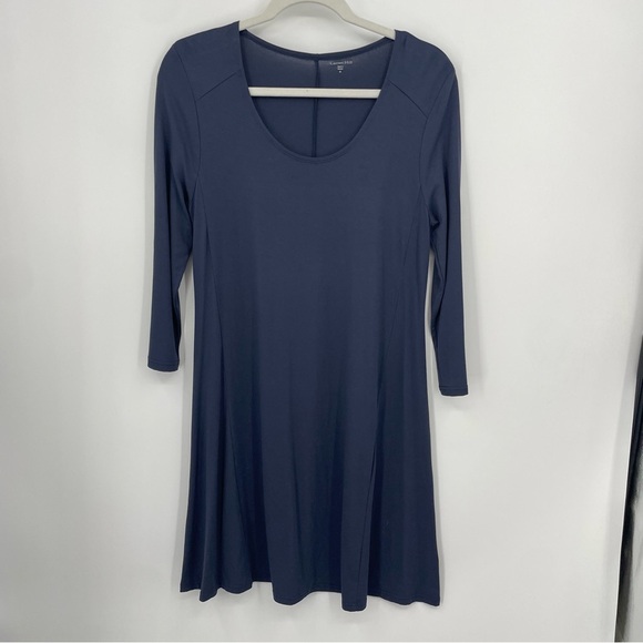 GARNET HILL Seamed Knit Trapeze Dress in navy Blue Soft Size M 3/4 sleeve - Picture 1 of 7